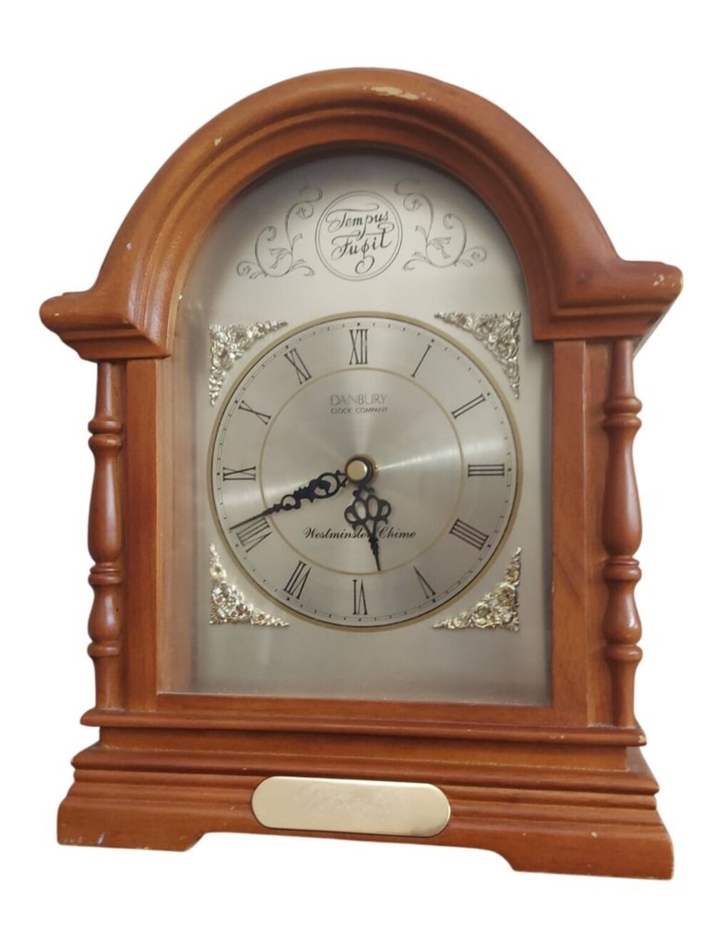 Vintage Danbury Tempus Fugit Oak Westminster Chime Mantel Clock